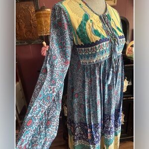 R. Vivimos Peacock Print Long Sleeve Dress